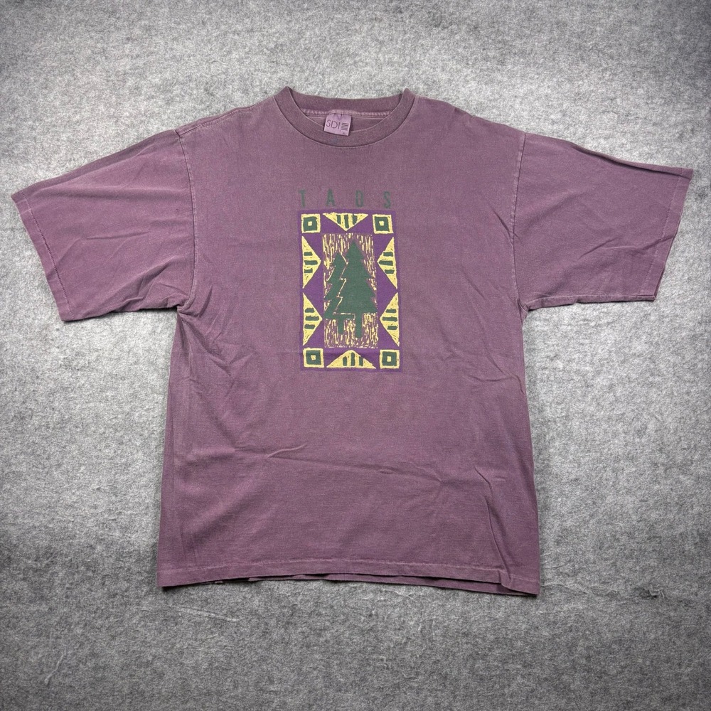 Vintage 90s SDI TABS Pine Tree T-Shirt XL Purple Made in USA Single Stitch